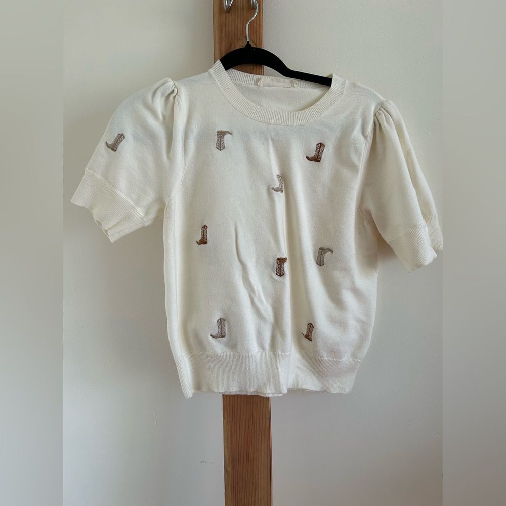 Women's Cream Sweater with Boot Embroidery